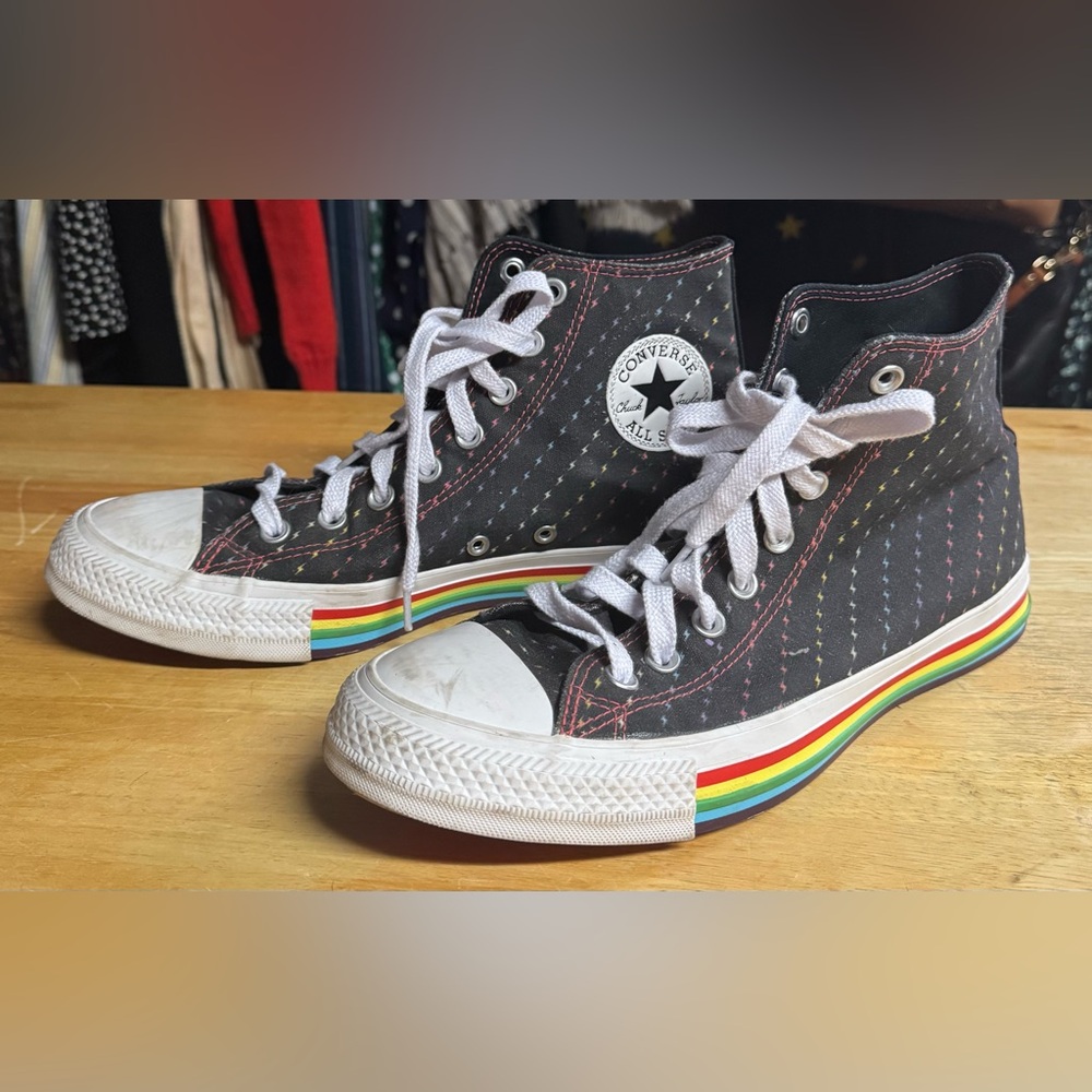 Converse Black High-Top Sneakers with Rainbow Midsole Stripe